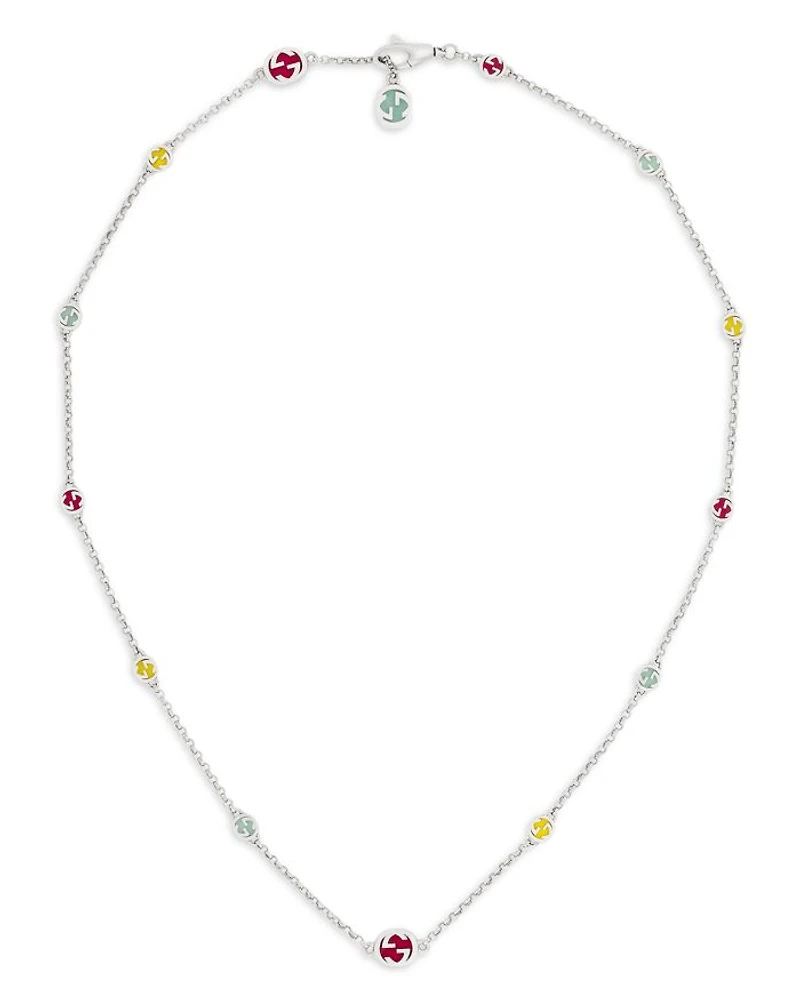 Sterling Silver Interlocking G Multicolor Strand Necklace, 16.5"-17.7"