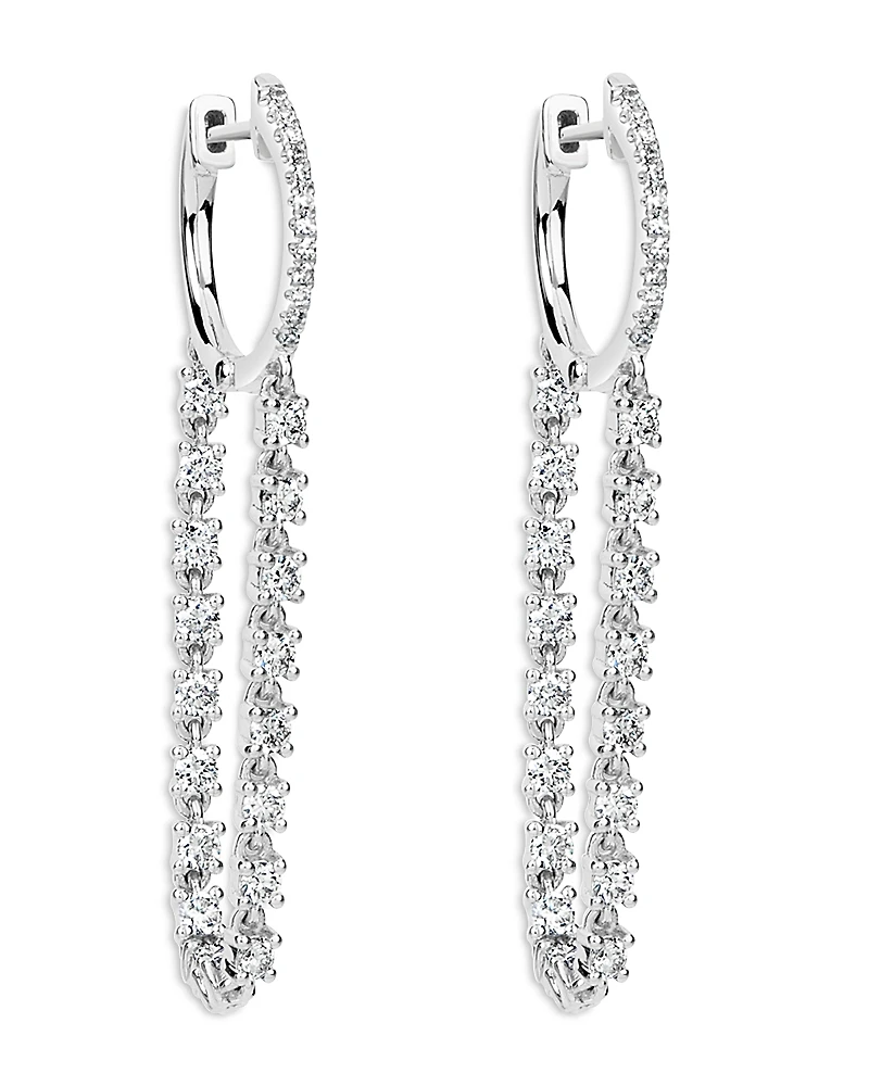 Meira T 14K White Gold Diamond Chain Drop Hoop Earrings