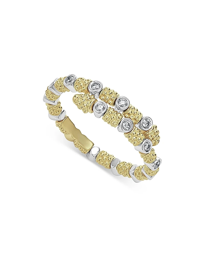 Lagos 18K White & Yellow Gold Signature Caviar Diamond Coil Ring