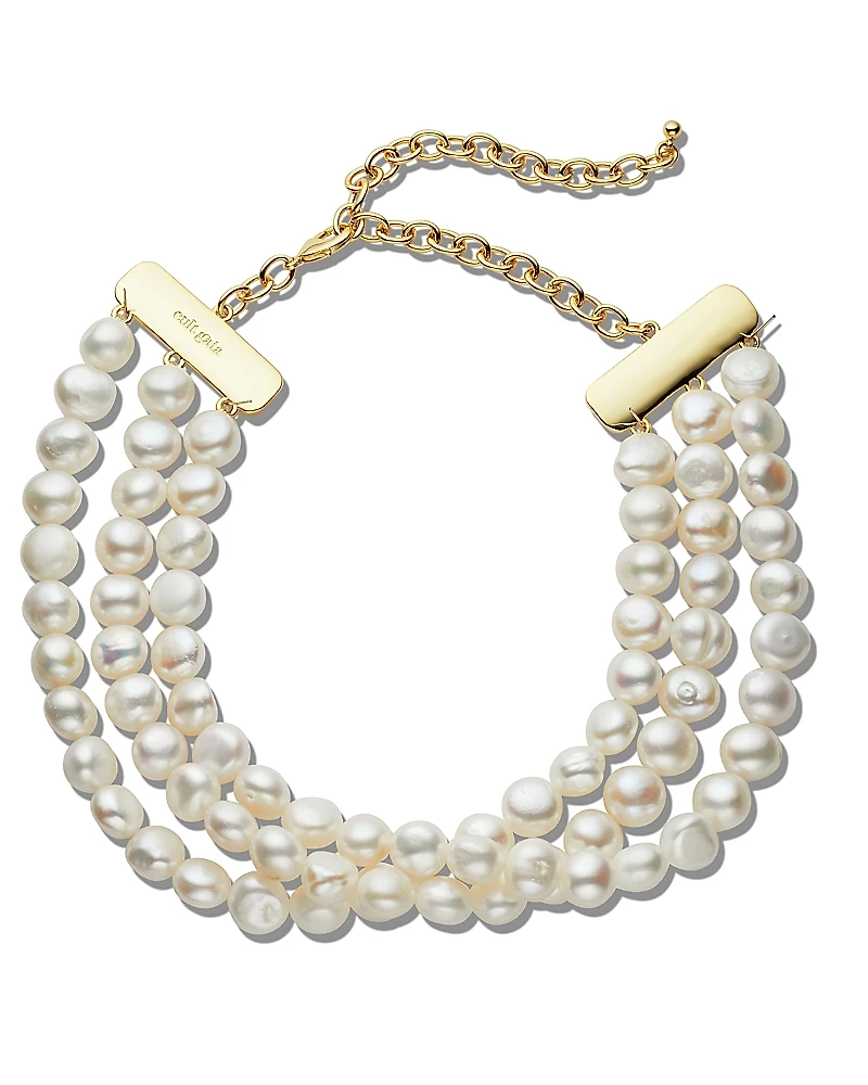 Cult Gaia Nora Cultured Freshwater Pearl Triple Row Choker Necklace, 16.25