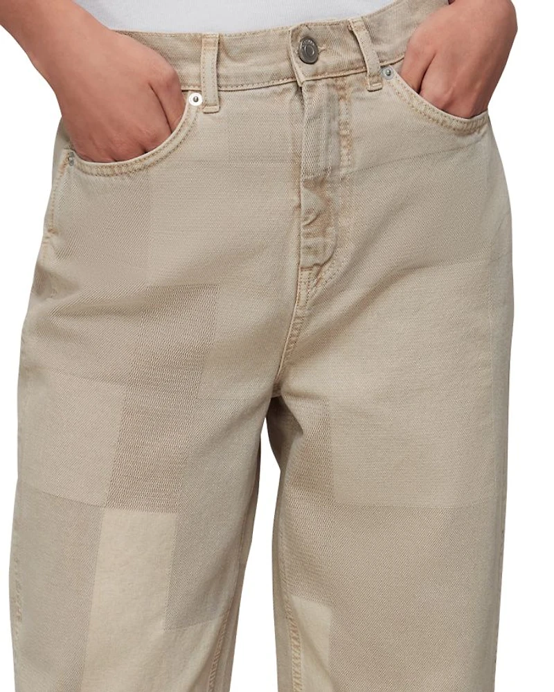 Cotton Authentic Patchwork High Rise Boyfriend Jeans Stone
