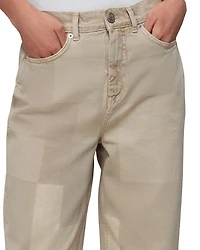 Cotton Authentic Patchwork High Rise Boyfriend Jeans Stone