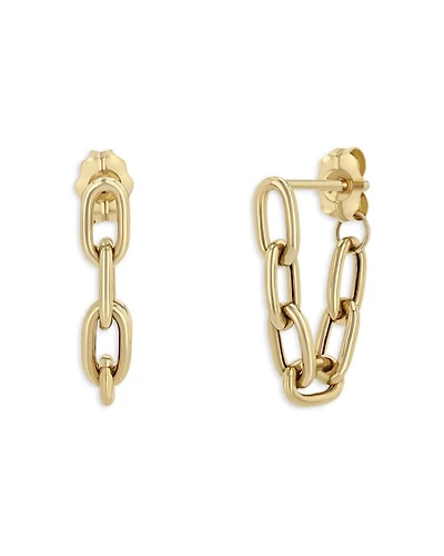 14K Yellow Gold Heavy Metal Oval Link Chain Drop Front to Back Earrings