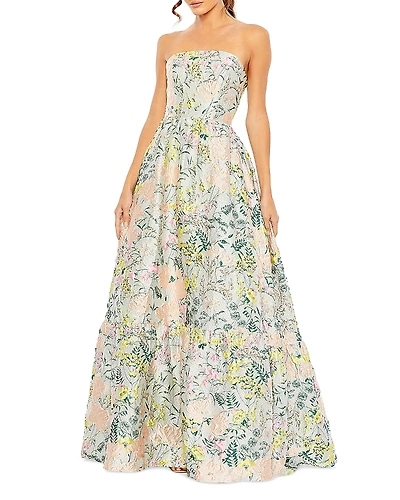 Mac Duggal Strapless Floral Jacquard Gown