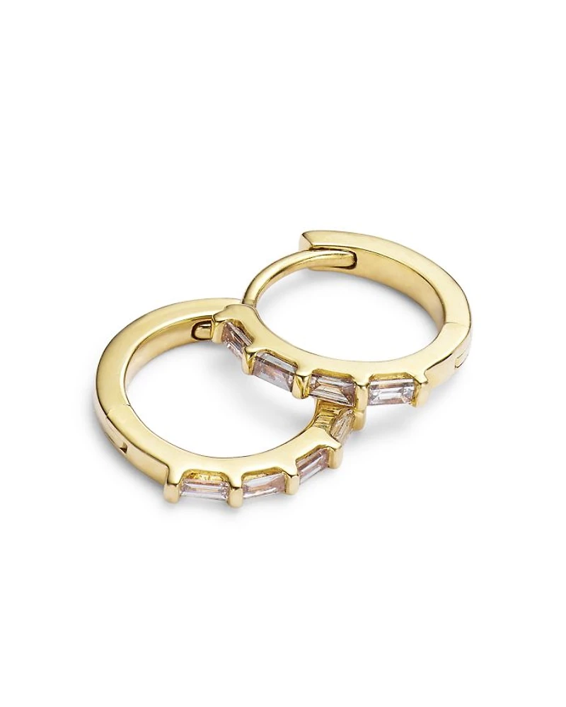 14k Yellow Gold Baguette Diamond Hinge Huggie Hoop Earrings