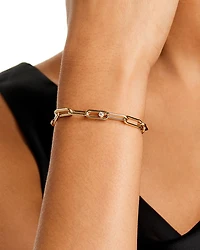 14K Yellow Gold Prong Diamonds Diamond Paperclip Link Bracelet