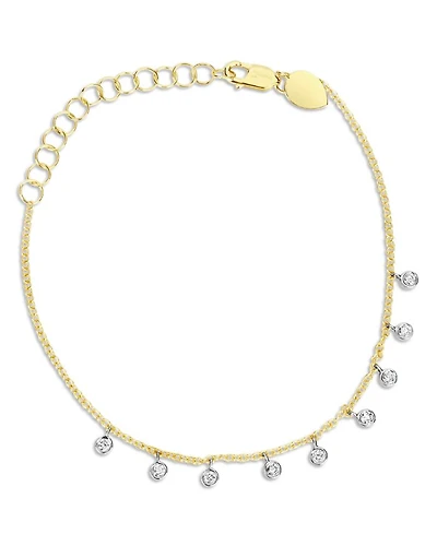14K White & Yellow Gold Diamond Bezel Dangle Bracelet
