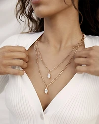 Double Layer Crystal Pendant Necklace, 18-20"