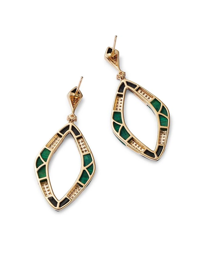 Malachite, Onyx & Diamond Drop Earrings in 14K Yellow Gold
