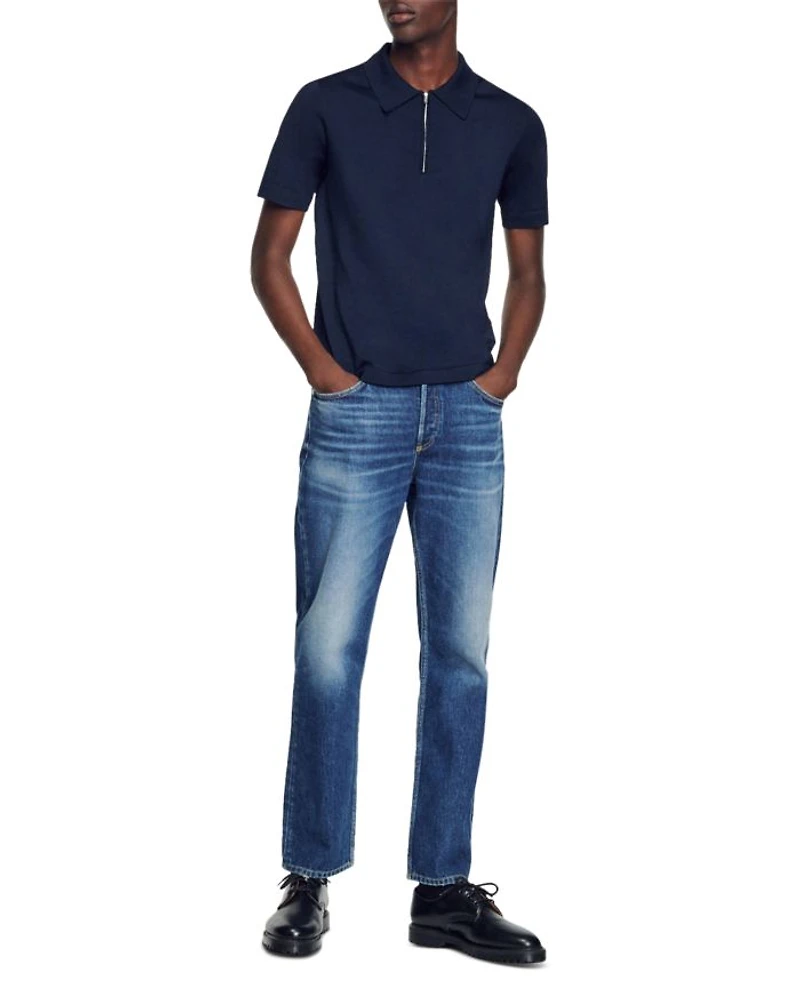 Knitted Polo Shirt with Zip Collar