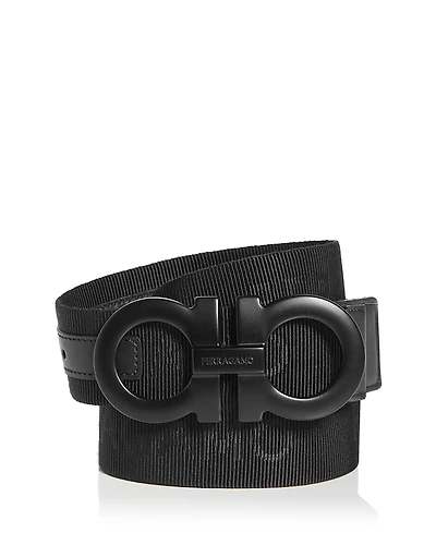 Ferragamo Men's Double Gancini Buckle Webbing Fabric Belt
