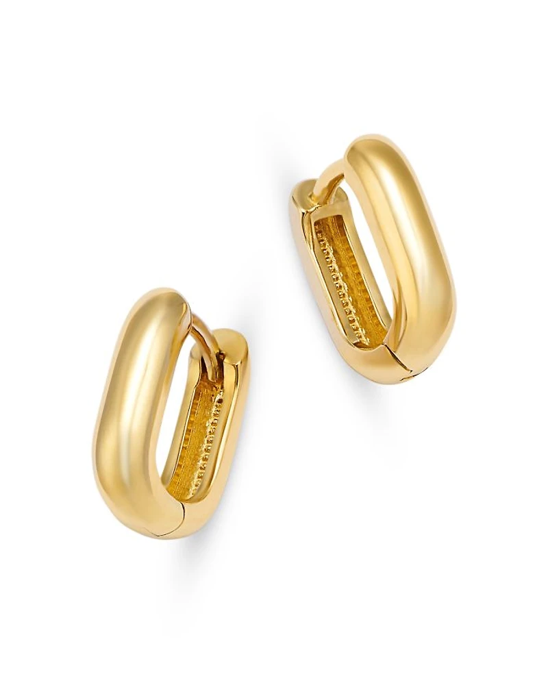 14K Yellow Gold Simple Gold Polished Oval Huggie Hoop Earrings