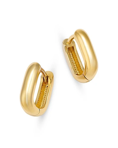 14K Yellow Gold Simple Gold Polished Oval Huggie Hoop Earrings