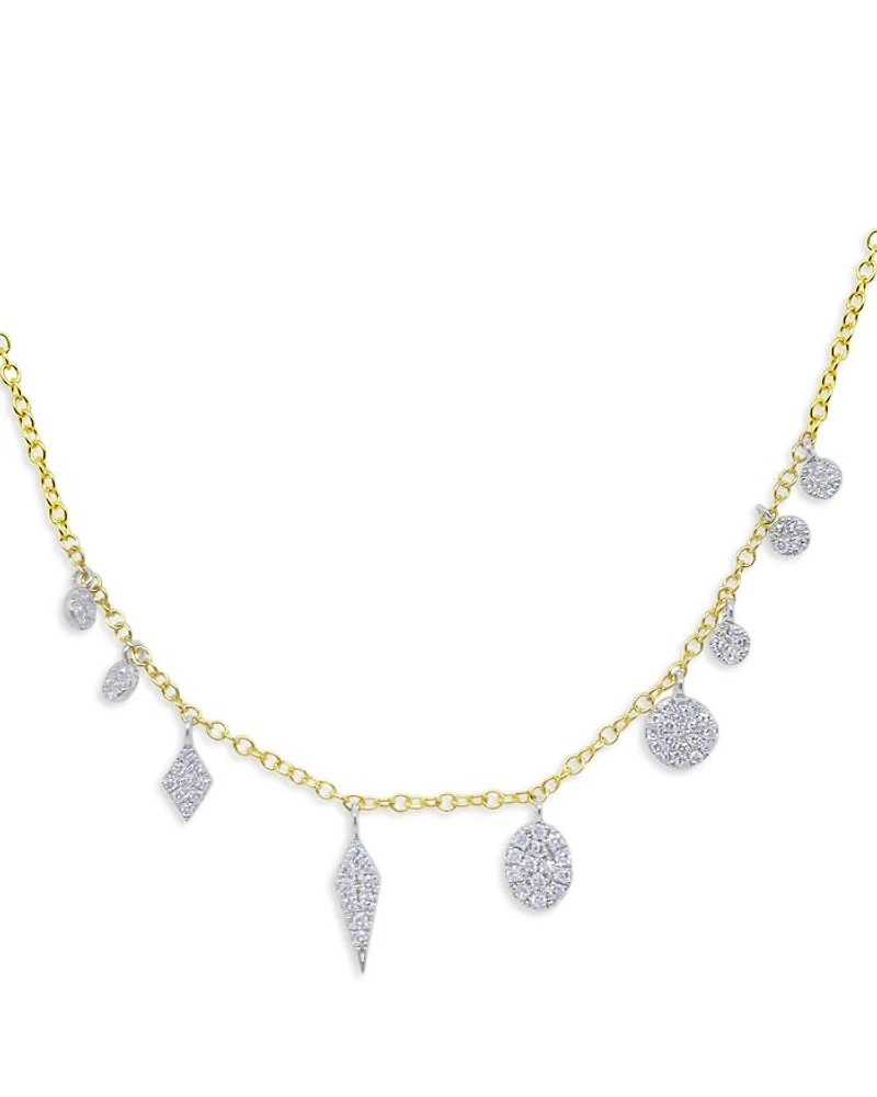 Two Tone Yellow Gold Diamond Charms Necklace, 18"