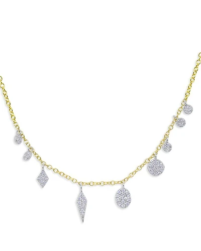 Two Tone Yellow Gold Diamond Charms Necklace, 18"