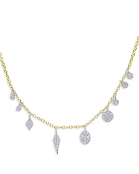 Two Tone Yellow Gold Diamond Charms Necklace, 18"
