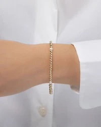 14K Yellow Gold Cultured Freshwater Pearl Station Beaded Stretch Bracelet