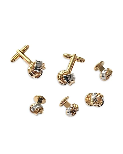 Classic Knot Silver & Gold Tone Rhodium Plated Stud & Cufflink Set