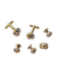 Classic Knot Silver & Gold Tone Rhodium Plated Stud & Cufflink Set