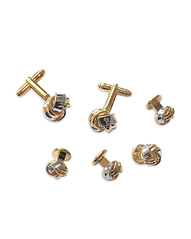Link Up Classic Knot Silver & Gold Tone Rhodium Plated Stud & Cufflink Set