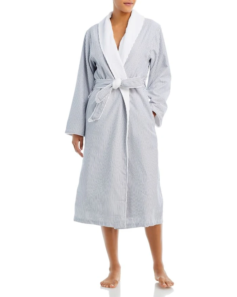 Fleece Lined Seersucker Bathrobe