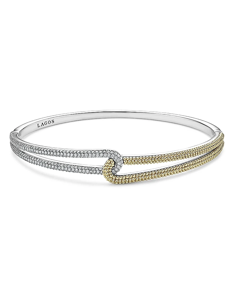 Lagos 18K Yellow Gold & Sterling Silver Caviar Lux Clip Diamond Bangle Bracelet - Exclusive