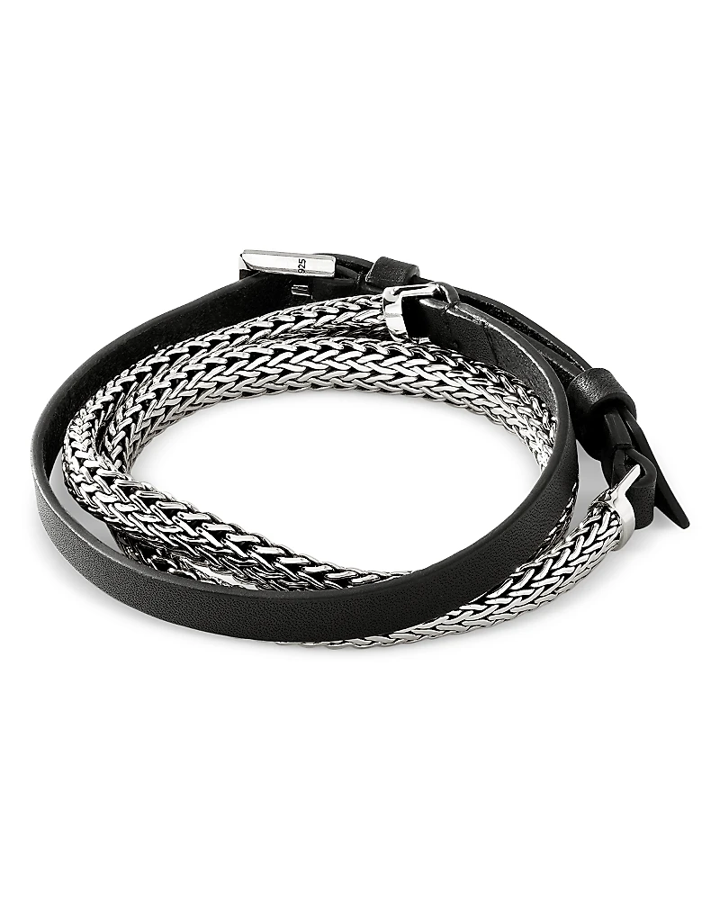 John Hardy Sterling Silver Classic Chain Leather Strap Wrap Bracelet