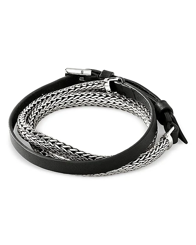 John Hardy Sterling Silver Classic Chain Leather Strap Wrap Bracelet