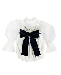 Petite Maison Kids Unisex Petite Maison Aurora Ivory Velour Romper with Tulle Puff Sleeves