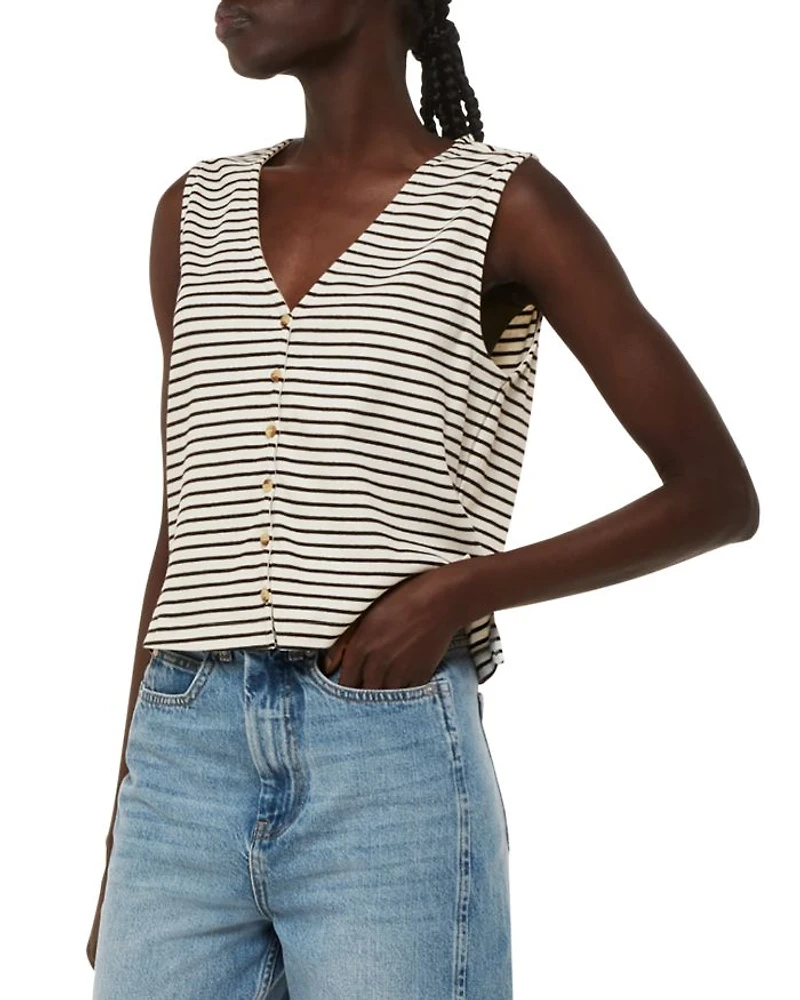 Ribbed Button Front Tank Top