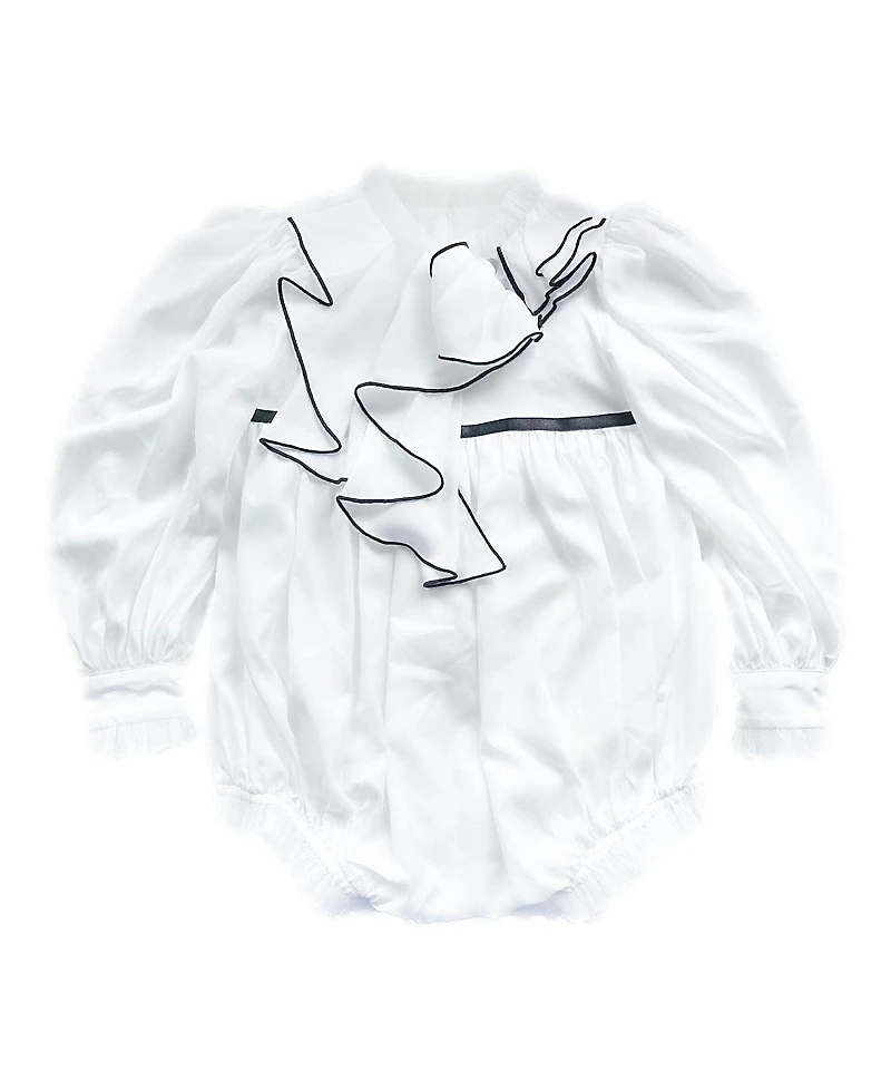 Petite Maison Kids Unisex Gwen Romper with Cascading Black Trim Ruffle