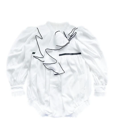 Petite Maison Kids Unisex Gwen Romper with Cascading Black Trim Ruffle