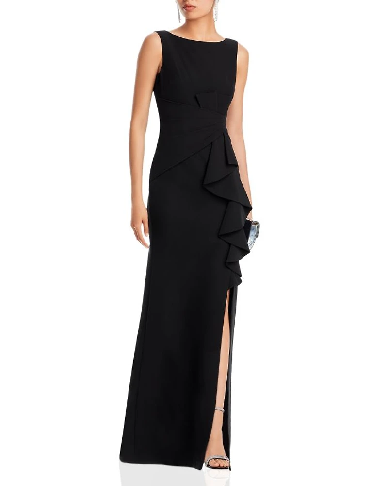 Sleeveless Cascading-Ruffle Gown