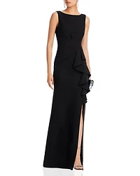 Sleeveless Cascading-Ruffle Gown