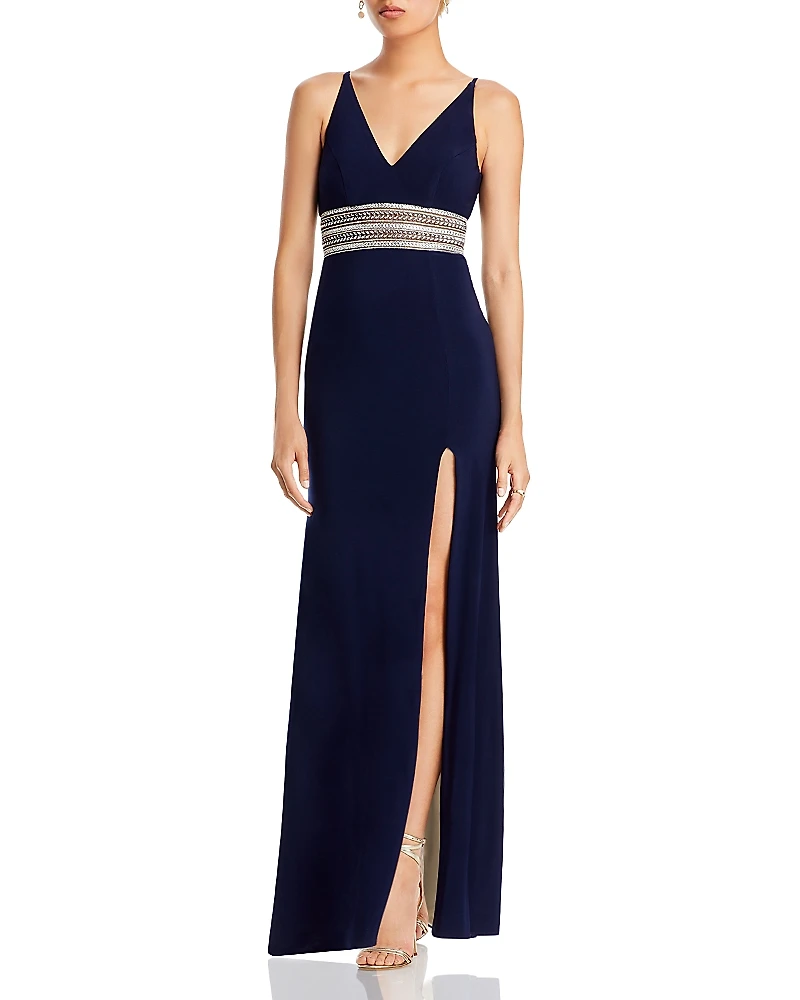 Aqua Embellished-Waist Gown - Exclusive