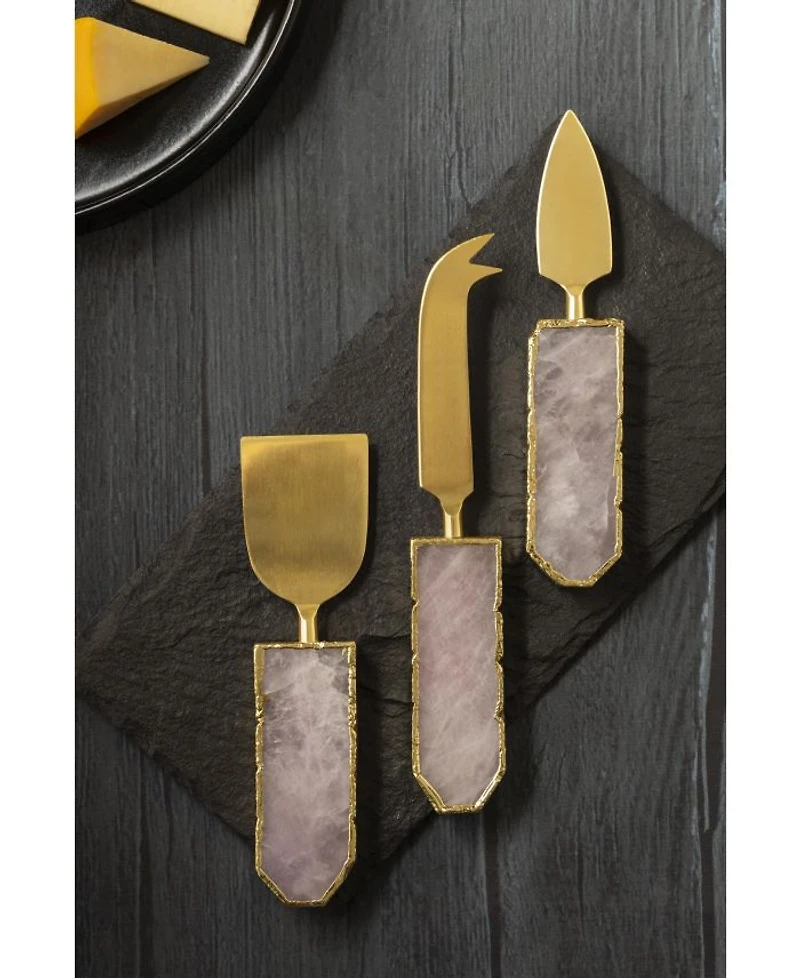 Brittany Rose Quartz Cheese Knives, Set of 3