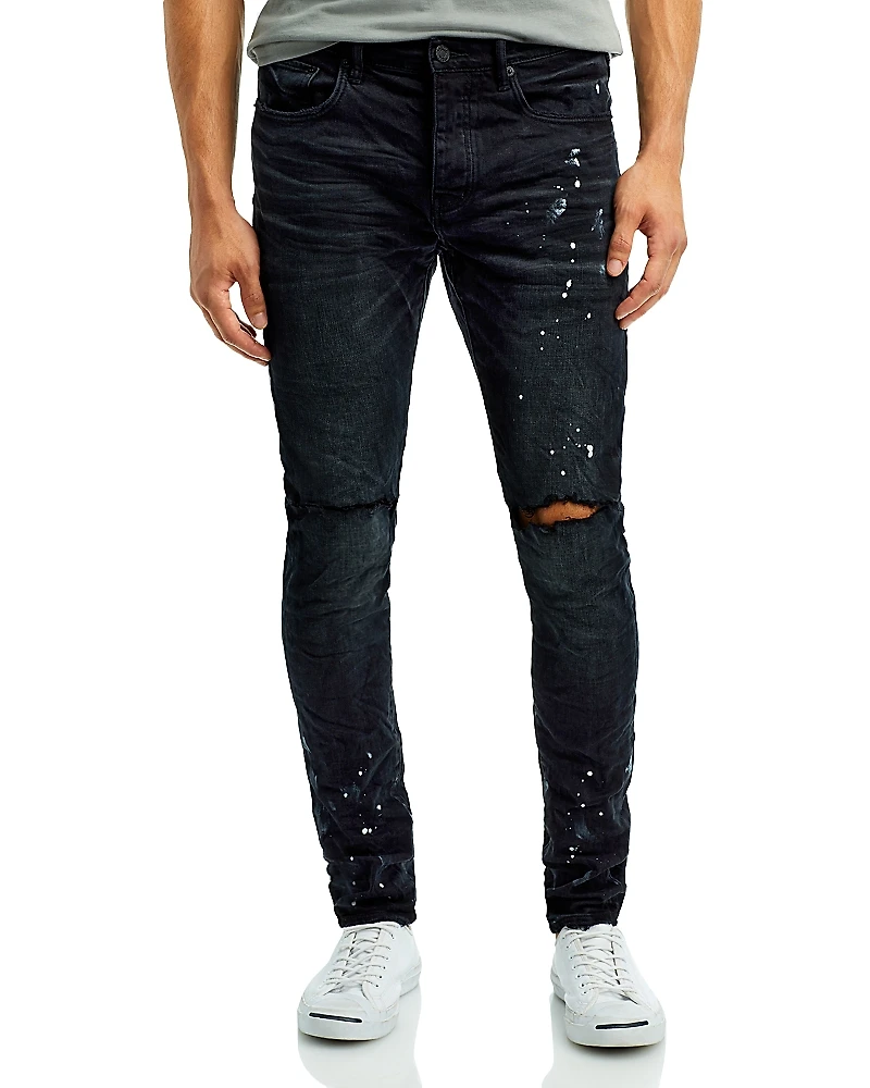 Purple Brand Paint Splatter Ripped Knee Black Skinny Jeans