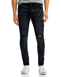 Purple Brand Paint Splatter Ripped Knee Black Skinny Jeans