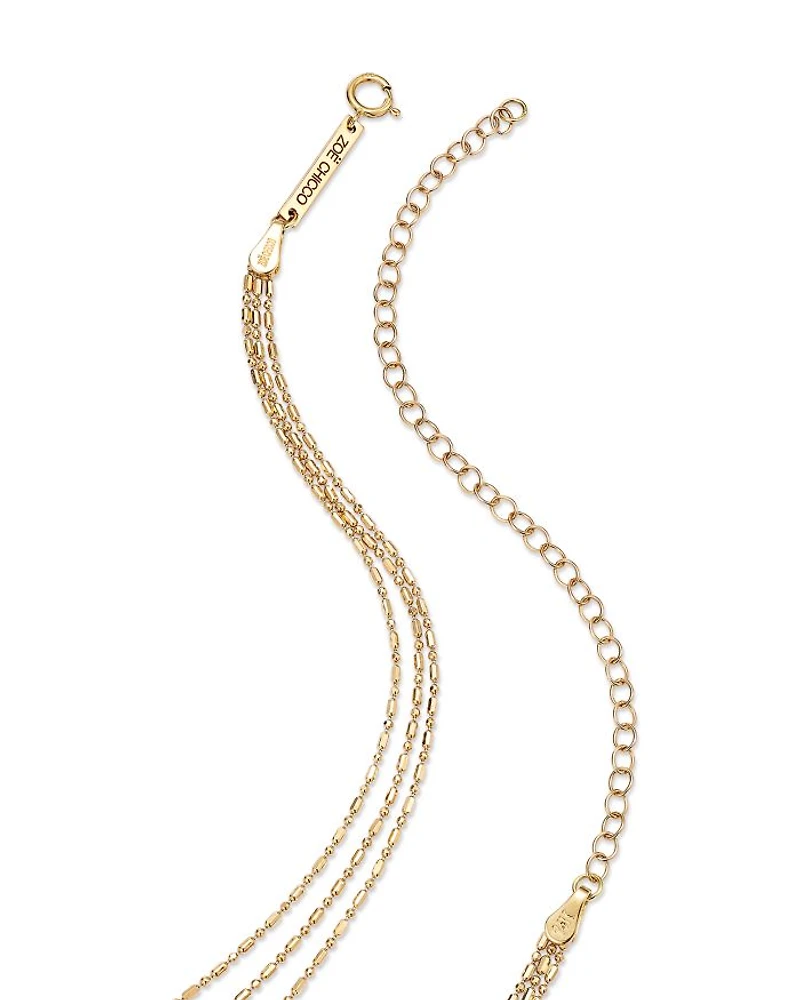 14K Yellow Gold Simple Gold Tube & Bead Triple Layer Necklace, 14-18"