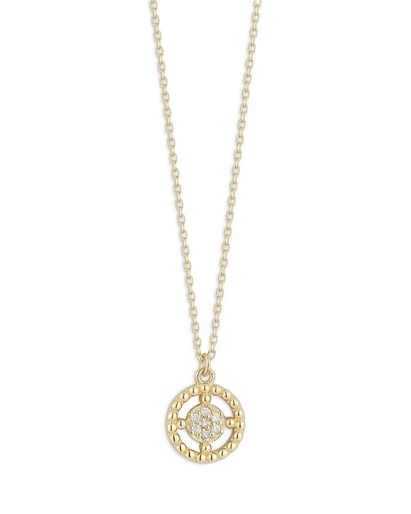 14K Yellow Gold Diamond Circle Necklace, 16"