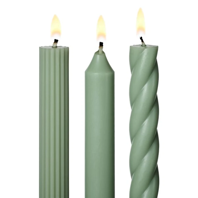 Assorted Sage Green Candle Tapers 3-pack, 7.65 oz.