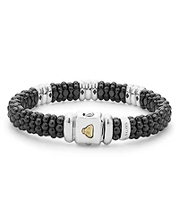 Sterling Silver Black Caviar Black Ceramic & Diamond Rondelle Beaded Bracelet