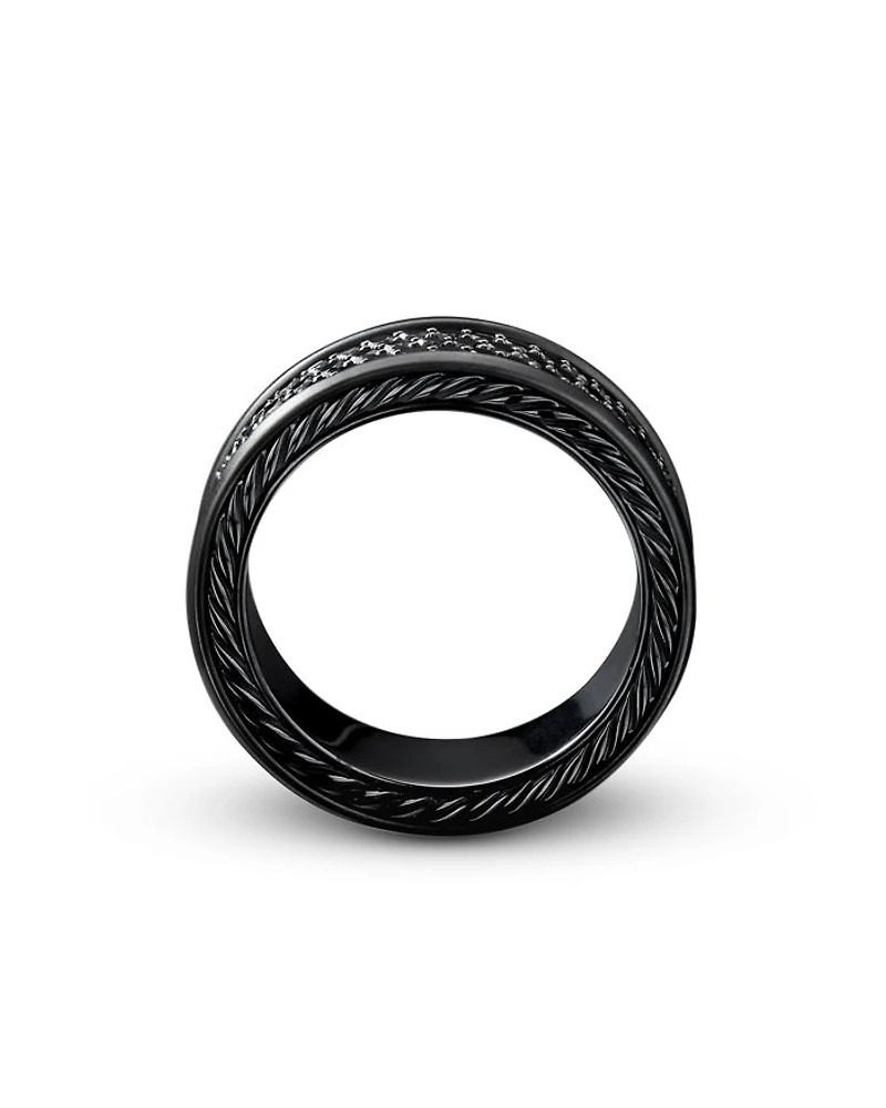 Men's Streamline® Three Row Band Ring Black Titanium with Diamonds, 8.5mm