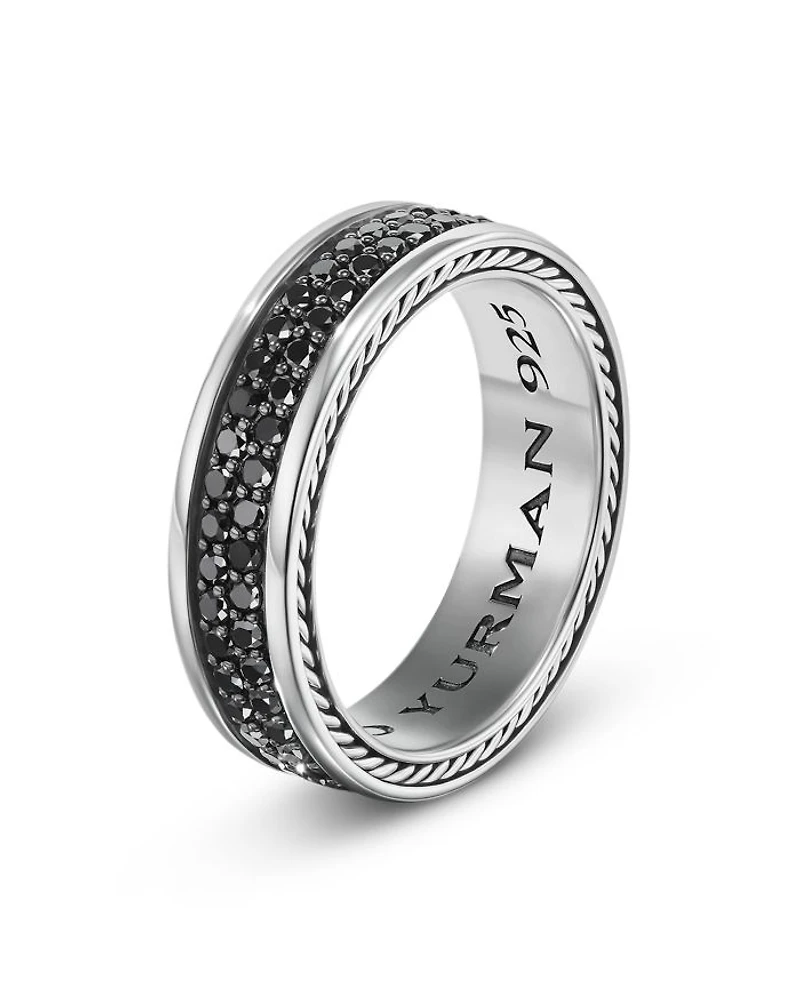 Men's Streamline® Two Row Band Ring Sterling Silver with Black Diamonds, 6.5mm