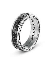 Men's Streamline® Two Row Band Ring Sterling Silver with Black Diamonds, 6.5mm