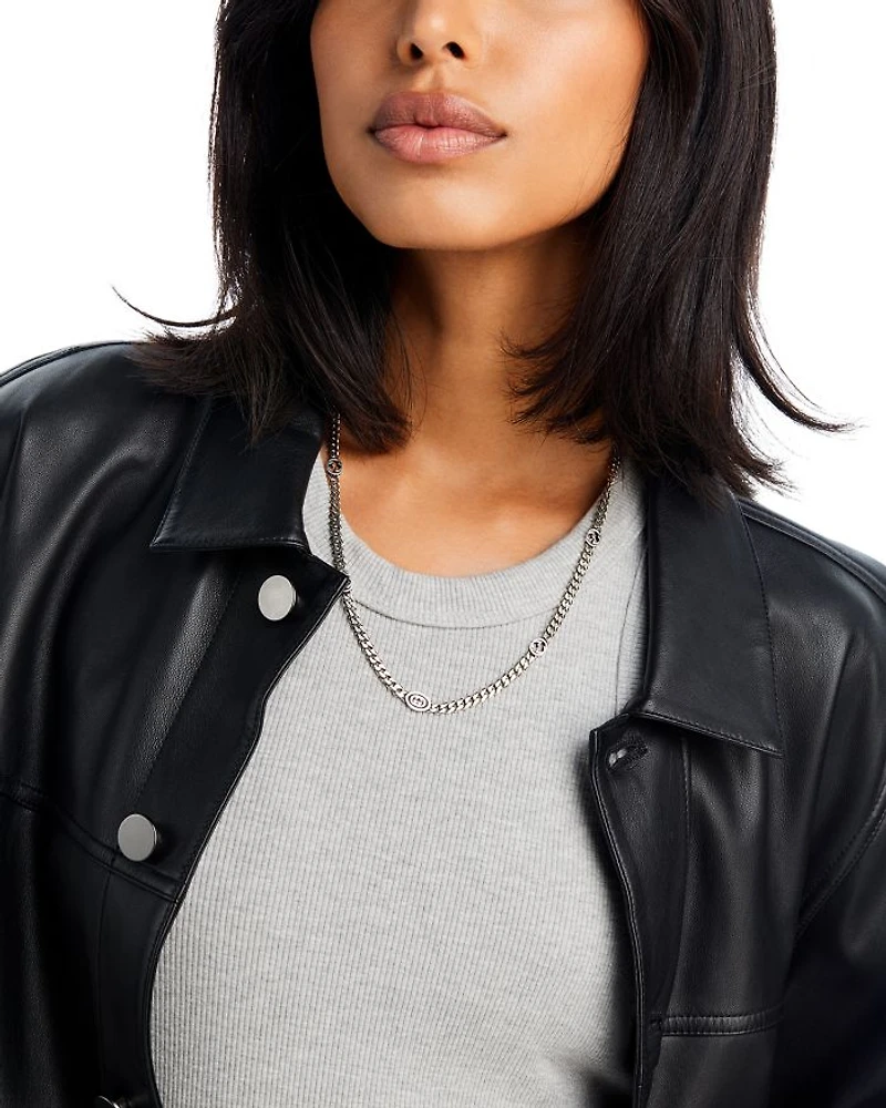 Sterling Silver Black Enamel Double G Logo Curb Link Chain Necklace, 19.7"