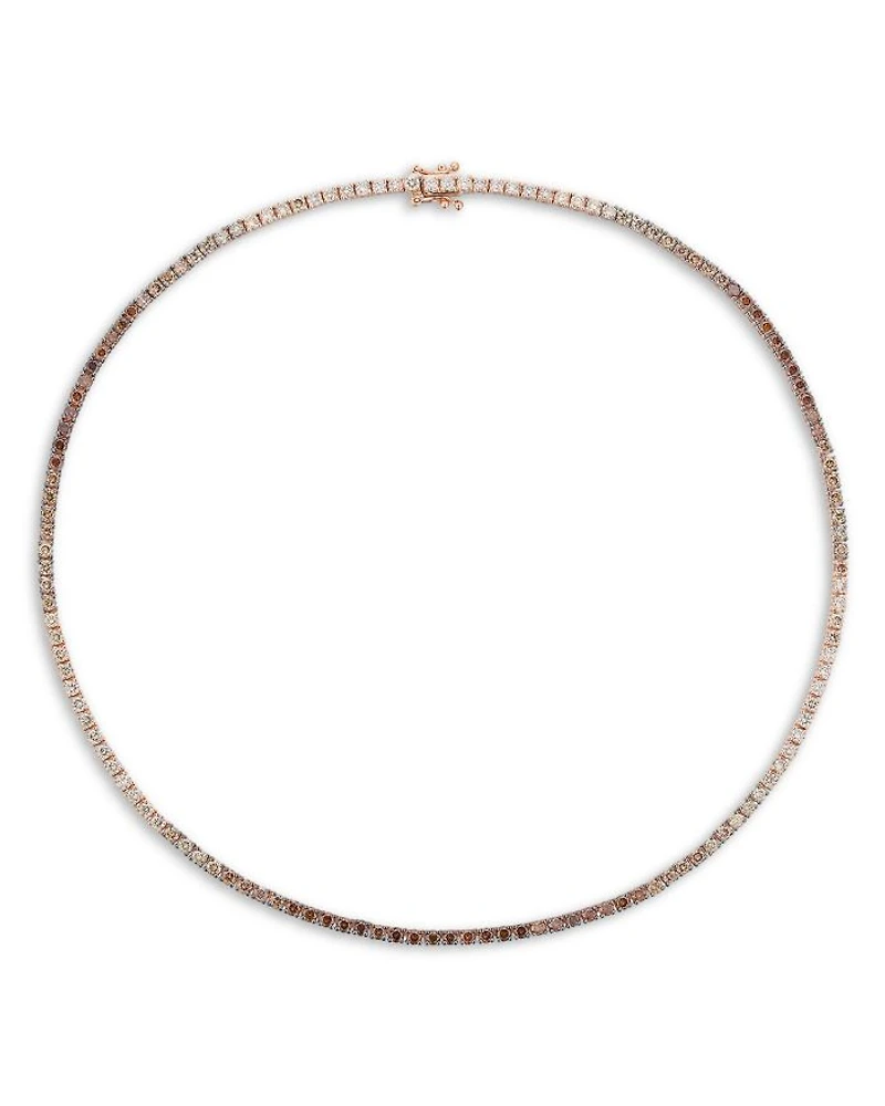 Brown Ombré Diamond Choker Tennis Necklace in 14K Rose Gold, 6.10 tcw