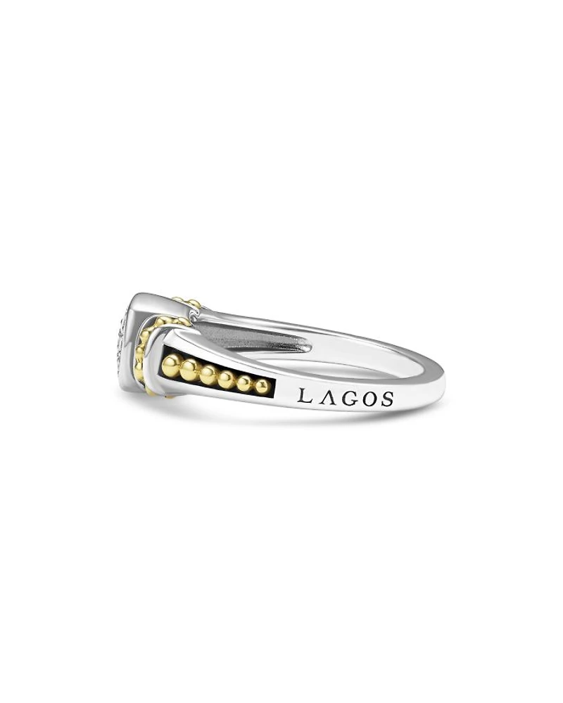 18K Yellow Gold & Sterling Silver Rittenhouse Diamond Cluster Caviar Bead Ring