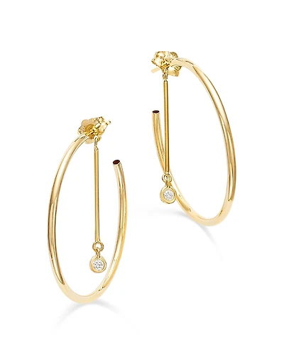 Moon & Meadow 14K Yellow Gold Diamond Dangle Post Front to Back Hoop Earrings