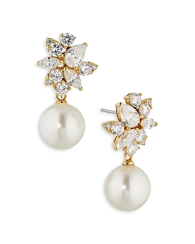 Nadri Chiara Stone Cluster & Imitation Pearl Drop Earrings
